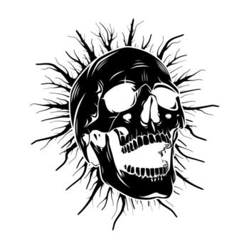 un cráneo con ramas y hojas en eso vector