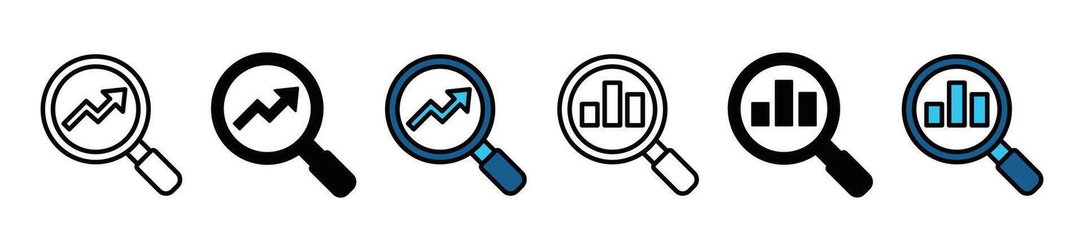 Search Engine Optimization or SEO icon set. Search, magnifying glass, magnifier, loupe icon with arrow or graphic symbol for apps and websites - illustration vector