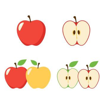 Fresh Red Apple Slice Bundle Set with White Background vector