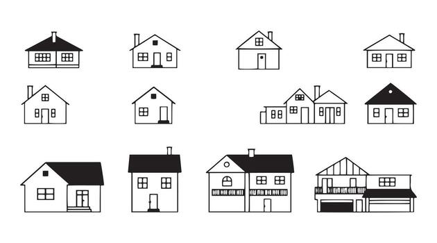 Minimal Architecture and Home Outline Icons White Background vector