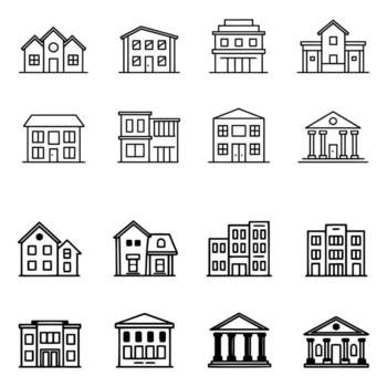Architecture Design and Building Line Icons White Background vector