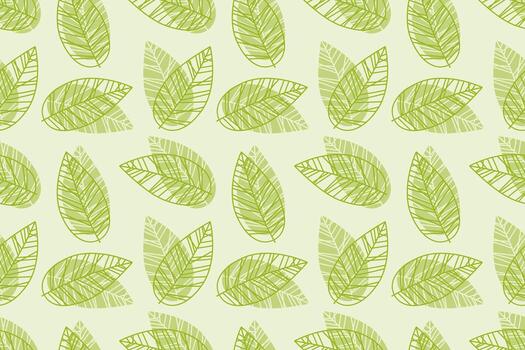 Light green spring pattern with leaves in doodle style. vector