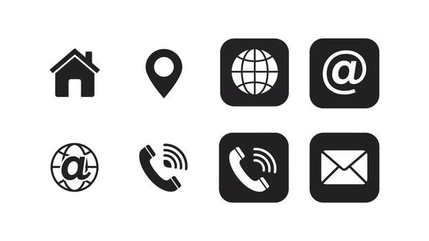 Icons Set With Home, Location, Internet, Email, Phone And Communication Symbols For Web, App, And UI vector