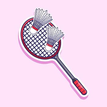 Cute badminton racket and two shuttlecock illustration cartoon isolated with flat design style inside suitable used for element, flyer, banner, apps, website and others. vector