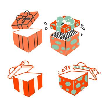 four different gift boxes with different colors and patterns vector
