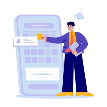 User managing mobile calendar notifications vector