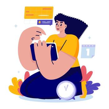 Person managing tasks on smartphone vector