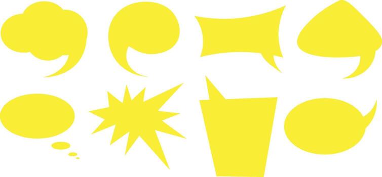 Various yellow speech bubbles display different shapes against a white transparent background vector