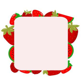 red fruit border, strawberry, raspberry and watermelon with blank text box, illustration graphic vector