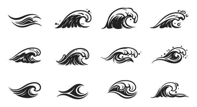 A set of different waves and waves icons vector