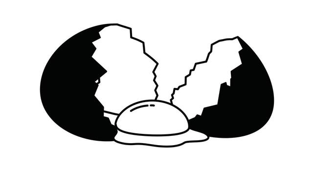 An egg is cracked open with a hole in it vector