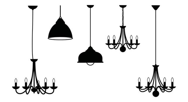 A set of chandeliers with different shapes and sizes vector
