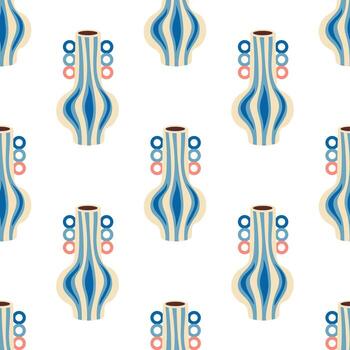 sin costura modelo de cerámico florero con resumen diseño. dibujos animados aislado en un blanco antecedentes. mano dibujado plano vector