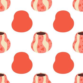 seamless pattern of trendy ceramic vase with abstract design. Cartoon isolated on a white background. Hand drawn flat style vector