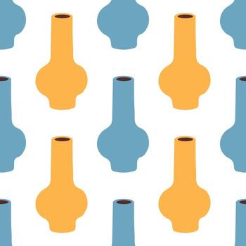 sin costura modelo de amarillo y azul cerámico florero con resumen diseño. dibujos animados aislado en un blanco antecedentes. mano dibujado plano estilo vector