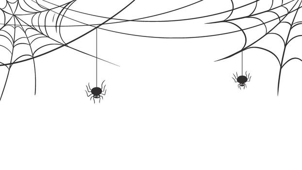 Horizontal banner with web and spiders. Template for creating brochures, flyers, and Halloween designs, graphics. vector