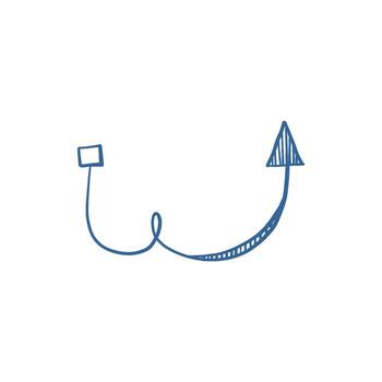 Hand-drawn arrow sketch like navigation symbol, freehand graphic pointer for direction and guidance design. vector