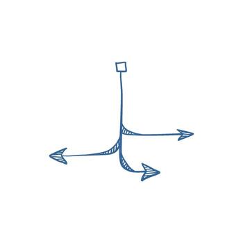 Hand-drawn arrow blue cute a sketch as navigation symbol, freehand graphic pointer for direction and guidance design. vector