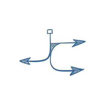 Hand-drawn an arrow sketch as navigationyhe blue symbol, freehand graphic pointer for direction and guidance design. vector