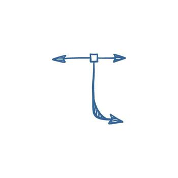 Hand-drawn arrow sketch as blue cute navigation symbol, freehand graphic pointer for direction and guidance design. vector