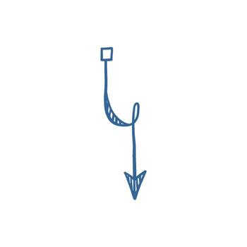 Hand-drawn arrow sketch as navigation symbol, freehand graphic pointer for direction and guidance blue cute design. vector