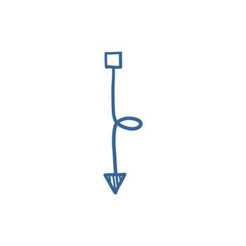 Hand-drawn arrow sketch as navigation blue symbol, freehand graphic pointer for direction and guidance design. vector