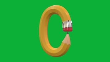 3d siffra 0 designad med penna stil roterande animering på grön skärm bakgrund, kreativ pedagogisk objekt, skola inlärning symbol, dekorativ typografi element för undervisning, utbildning video
