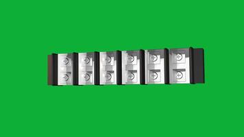 Realistic 3D Terminal Strip Rotating Animation on Green Screen Background, Electrical Connector Block, Industrial Power Distribution Component, Hardware Element for Engineering, Construction, Circuit video