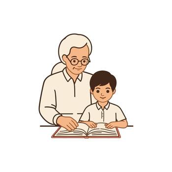 Dedicated teaching and child education focus on student reading and book learning, fostering knowledge growth through engaging study time. An educational lesson promoting focused learning vector