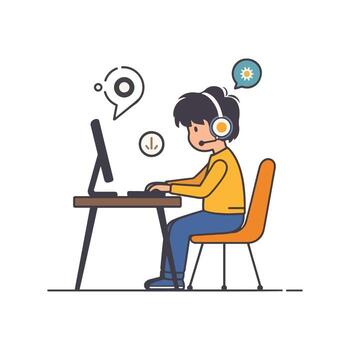 en línea aprendizaje para niño educación, un concepto demostración estudiante atención durante deberes estudiar a un estudiar escritorio para eficaz colegio aprendizaje y conocimiento crecimiento vector