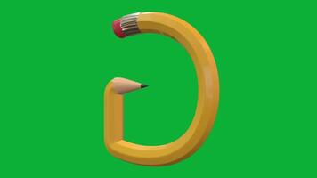 3d alfabet brev g designad med penna stil roterande animering på grön skärm bakgrund, kreativ pedagogisk objekt, skola inlärning symbol, dekorativ typografi element för undervisning. video