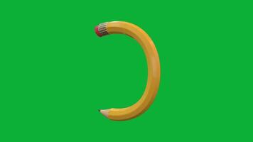 3d alfabet brev c designad med penna stil roterande animering på grön skärm bakgrund, kreativ pedagogisk objekt, skola inlärning symbol, dekorativ typografi element för undervisning. video