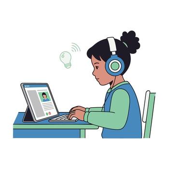 Online learning and classroom study for child education, student reading, school work and homework study with student focus, teacher lesson for knowledge growth and library study vector