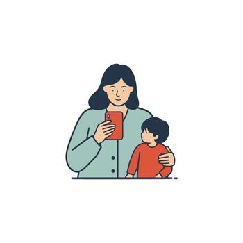 Supportive parenting and a warm hug enhance child education and online learning, making homework study and a teacher lesson feel like quality time vector