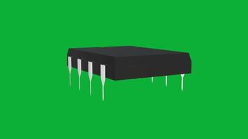 realista 3d 8 pernas integrado o circuito ic rotativo animação em verde tela fundo, eletrônico semicondutor lasca componente, microchip hardware elemento para tecnologia, Engenharia video