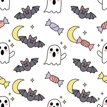 Spooky Halloween Pattern A Festive and Creepy Background with Ghosts and Bats, Perfect for Invitations and Autumn Celebrations vector