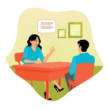 Job interview concept. Candidate answers questions from HR manager. vector