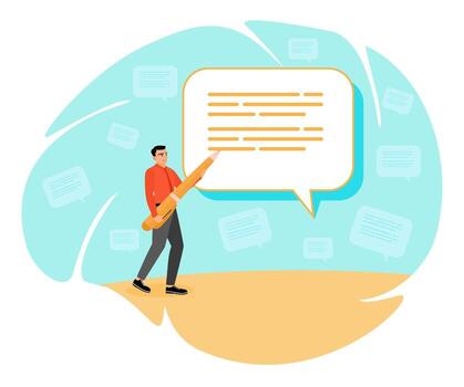 Written communication concept. Man communicate with text or message. vector