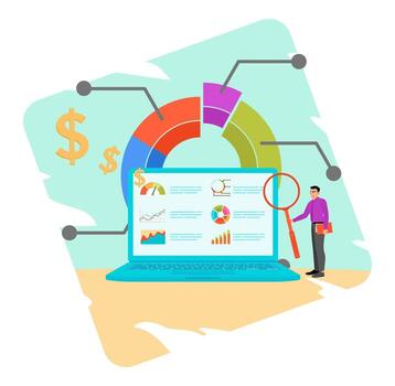 Financial report chart concept and graph diagram. vector