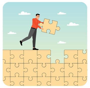 Complete jigsaw puzzle concept to solve business problem. vector