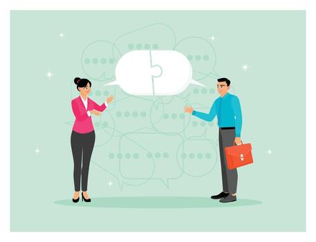 Teamwork or cooperation to communicate solution to solve problem. vector