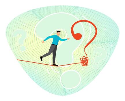 Uncertainty, and unknown problem concept. Man challenge to address unknown problems and risks. vector