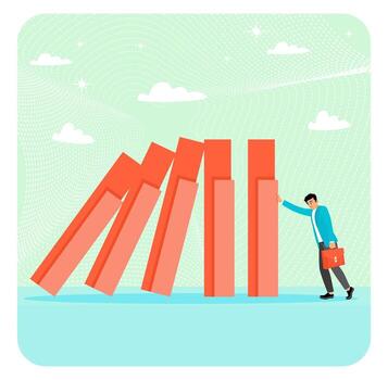 Risk management concept. Man observing uncertainty or unknown threat causing business failure. vector