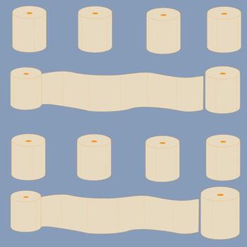 A set of toilet paper roll-shaped stickers and icons. A poster featuring toilet paper rolls with space for text. Funny images for motivational text. vector