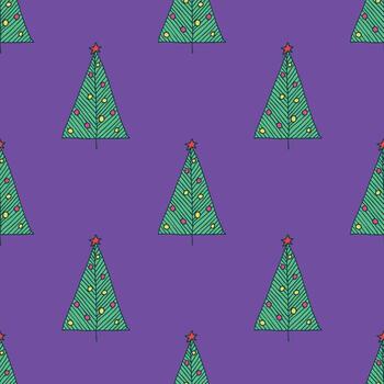new doodle Seamless pattern with geometric minimal scandinavian Christmas tree doodle for decorative print, wrapping paper, greeting cards and fabric vector
