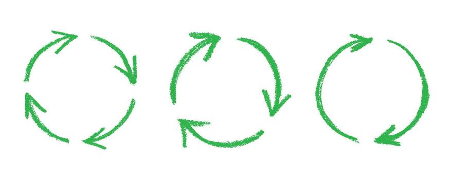 doodle cycle Set of hand drawn recycle arrow icon Recycling resources symbol Reuse of materials, zero waste, green environment, saving the planet vector