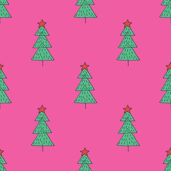 new sketch Seamless pattern with geometric minimal scandinavian Christmas tree doodle for decorative print, wrapping paper, greeting cards and fabric vector