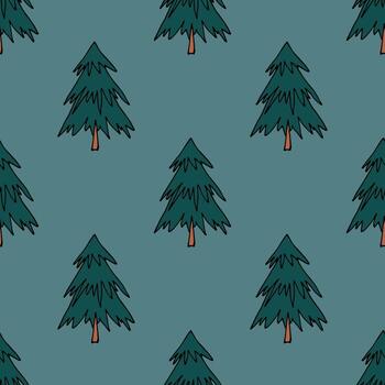 Seamless pattern with geometric minimal scandinavian Christmas tree doodle for decorative print, wrapping paper, greeting cards and fabric new sketch vector