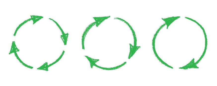 Set of hand drawn recycle arrow doodle motion Recycling resources symbol Reuse of materials, zero waste, green environment, saving the planet vector