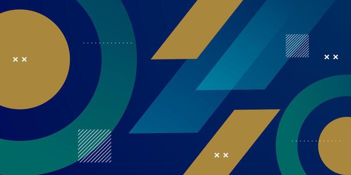 Abstract dark blue background with geometric green and yellow shapes color pattern design. Simple overlap arrow and circle pattern element concept background. vector